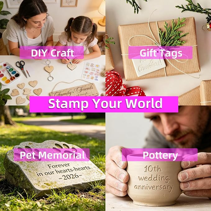 Purple Alphabet Stamps for Clay – 36 Pcs (Uppercase Letters & Numbers 0-9 Set), Essential Clay Letter Stamps for Pottery, Ceramics, Concrete, DIY Craft Tools with Storage Box