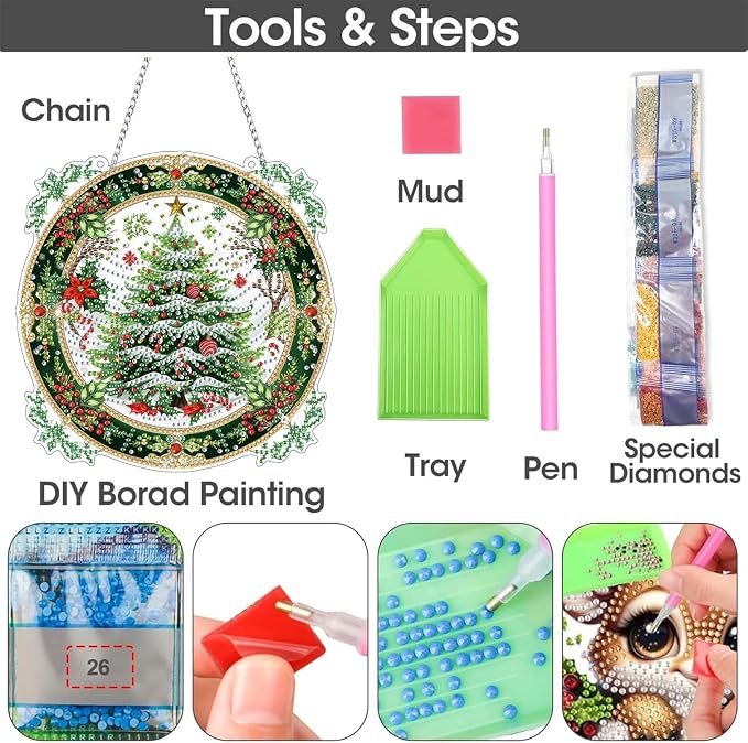 SKRYUIE Christmas Hanging Pearl Diamond Art Kits for Adults Suncatcher A25