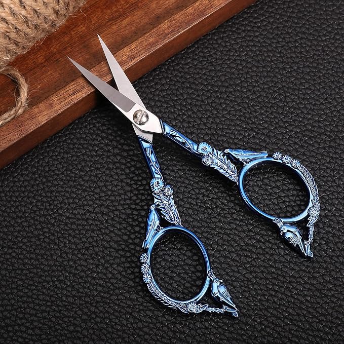 YOUGUOM Embroidery Scissors, Small Sharp Pointed Detail Shears | for Sewing, Crafting, Needlework, Cross Stitch, Yarn, Thread Cutting, 4.6in, Blue, Little Bird DIY Tools