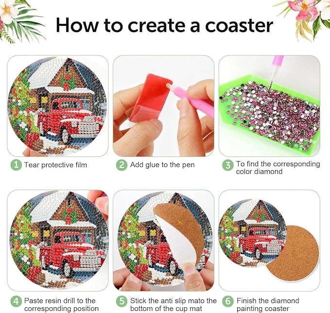 mrpwnle 8 Pcs Diamond Art Coasters Christmas Diamond Painting Coasters