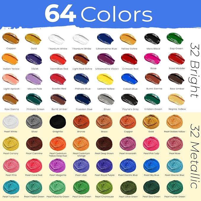 Chalkola 95 Pcs Acrylic Painting Kit for Adults Art - 64 Acrylic Paint Set | Wood Tabletop Easel, Canvas, Art Brushes, Palette, Knife - Professional Canvas Painting Supplies for Artists & Beginners