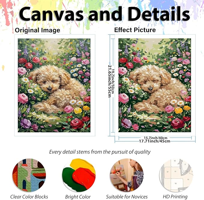 Dog Paint by Numbers Kit for Adults, Adult Paint by Number Kits 16x20 Inch | Paint by Numbers Kit for Adults, Acrylic Painting by Numbers, DIY Arts and Crafts for Gifts or Home Decor