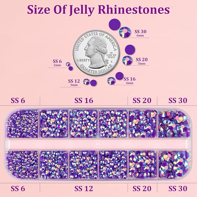 Resin Jelly Rhinestones for Crafting with B7000 Jewelry Glue, 1 Box Dark Purple AB Flatback Crystal with 3Pcs 10ml Glue, Bedazzling Non Hotfix Gems for DIY Tumblers Clothing Shoes Manicure