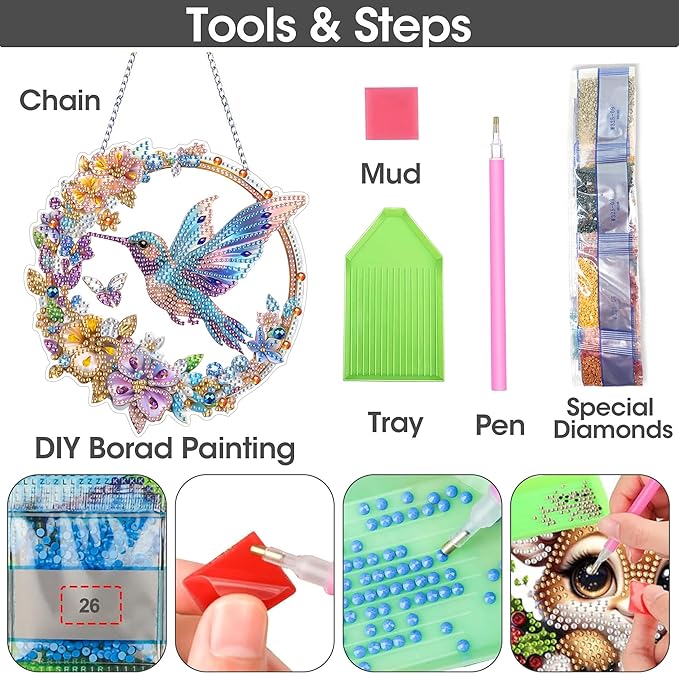 SKRYUIE Bird Hanging Diamond Art Kits for Adults Pendant Suncatcher, Special Shaped Crystal DIY Pearl Diamond Painting Kit, Gift for Mother Spring Summer Window Wreath Decor 7.87 x 7.87 Inch