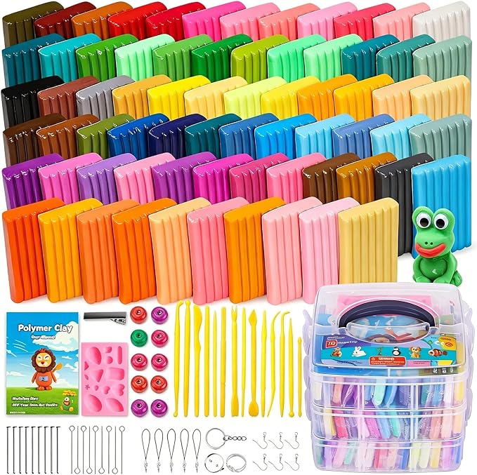 CiaraQ 70-Color Polymer Clay Oven Bake Modeling Kit | 14 tools, 3‑layer box, silicone mold, accessory pack, guide. Great for gifting, school, home, kids & artists.