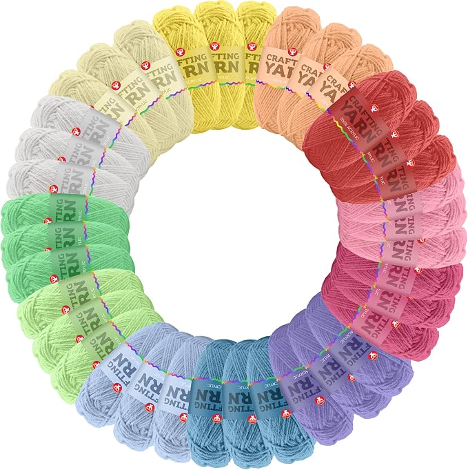 Hygloss Pastel Acrylic Yarn for Crocheting & Hand Knitting – Set of 48 | CR- 24 Yard Per Skein | Total 1,152 Yds | Beginner Friendly | Soft Smooth Crochet Yarn #3 Weight DK | Mini Colorful Skeins