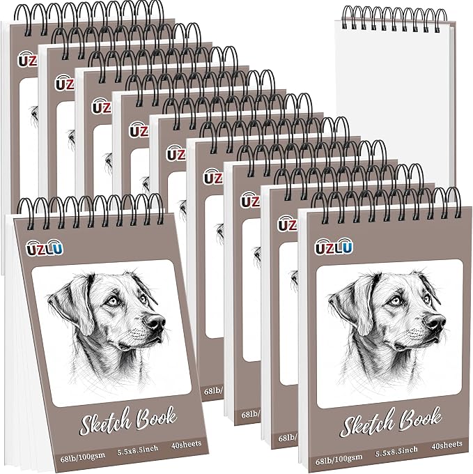 10 Pcs Sketch Books Bulk 5.5 x 8.5 in 400 Sheets Top Spiral Bound Sketch Pad Drawing Paper 40 Sheets Each Acid Free Mixed Media Sketchbook 68lb/100gsm Art Supplies for Beginner Artist