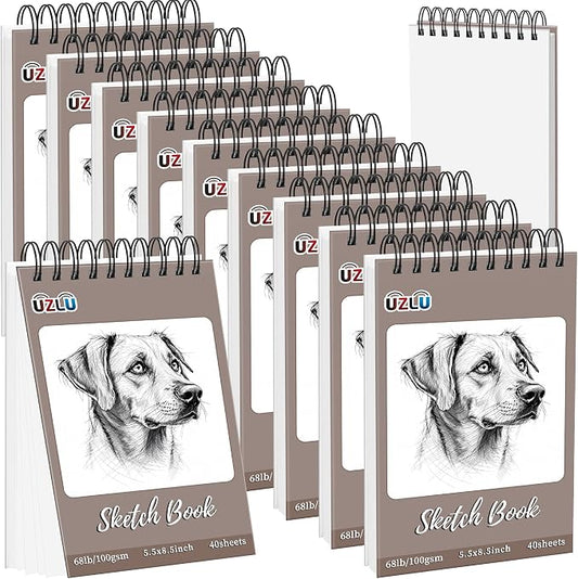 10 Pcs Sketch Books Bulk 5.5 x 8.5 in 400 Sheets Top Spiral Bound Sketch Pad Drawing Paper 40 Sheets Each Acid Free Mixed Media Sketchbook 68lb/100gsm Art Supplies for Beginner Artist