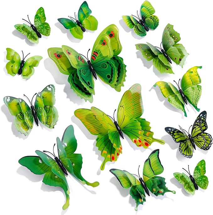 SAOROPEB 3D Butterfly Wall Decor, 48 Pcs Green Butterfly Decorations