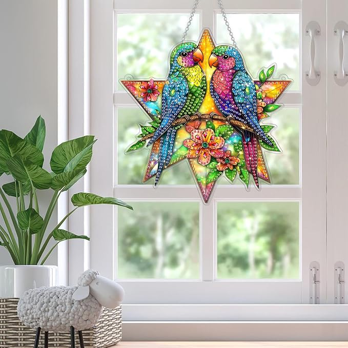 SKRYUIE Bird Hanging Pearl Diamond Art Kits for Adults Suncatcher A2 | Special Shaped Crystal DIY Hanging Diamond Painting Kit, Gift for Mother Spring Summer Window Wreath Decor 7.6 x 7.45 Inch