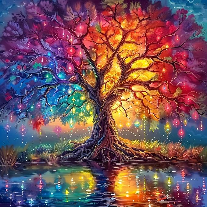 mrpwnle Diamond Art Kits for Adults, Tree of Life Diamond Painting Kits | Tree of Life Diamond Art Painting Kits for Adults Beginners, DIY Round Full Drill Gem Art Crafts Kits Home Decor 12x12inch