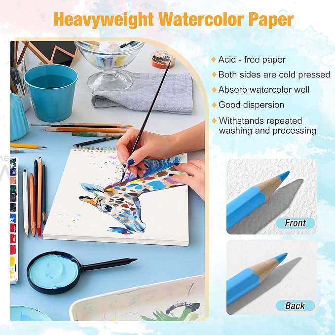 2-Pack Watercolor Paper Pad, 5.5" x8.5” (140lb/300g), Spiral Bound with Tear Line. A Watercolor Journal and Sketchbook for Adults & Kids - Ideal for Smaller Sized Exercises or Travel