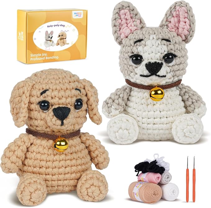 MOREJMTT Crochet Kit for Beginners, Learn to Crochet, Include Easy Knitting Soft Yarn, Step-by-Step Video Tutorial, Hook, Holiday Birthday Gift for Adults (2pack Dog)