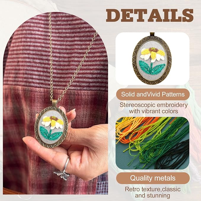 ZOCONE New 4 Packs Embroidery Necklace Kits, Embroidery Pendant Kit Mini Cross Stitch Kit with Hoop, Necklace, Pendant, Stamped Pattern Cloth, Instructions, etc., Embroidery Kits for Adults