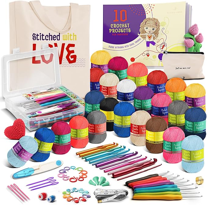 Hearth & Harbor Crochet Kit 80 Piece with 2500 Yards Assorted Yarn Kit, Ergonomic Hooks, Crocheting Instruction, Knitting & Crochet Supplies - Beginner Crochet Kits for Adults, Ideal for Amigurumi