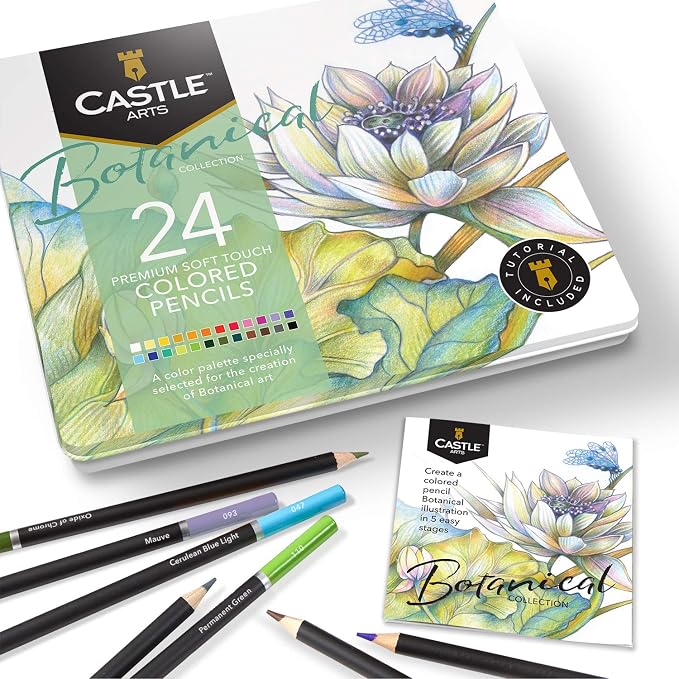 Castle Art Supplies 24 Colored Pencil Set - Botanical Art Palette