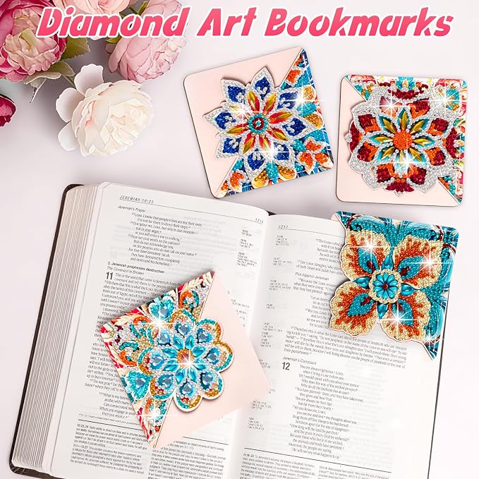 WIVICO 4Pcs Diamond Painting Bookmarks, Diamond Pearl Art Kits for Adults | DIY Diamond Dots Paint By Numbers Kit,Gifts for Book Lovers(Mandala C)