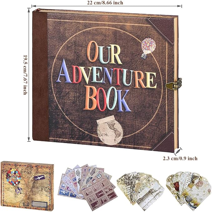Adventure Book 148-Page DIY Handmade Scrapbook Kit - Embossed Leather Cover - Gift Boxed with Full DIY Accessories for Couples, Weddings, Anniversaries & More for Life’s Greatest Adventures