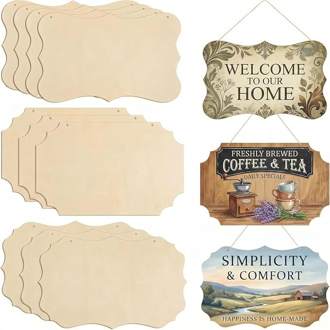 Patelai 10 Pcs Blank Wood Signs Unfinished Plaques with Ropes,3 Styles