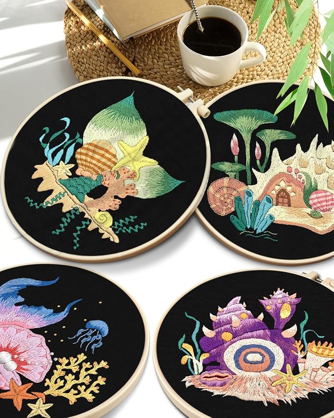TINDTOP 4 Pack Embroidery Kit for Adult, Embroidery DIY Starter Kit