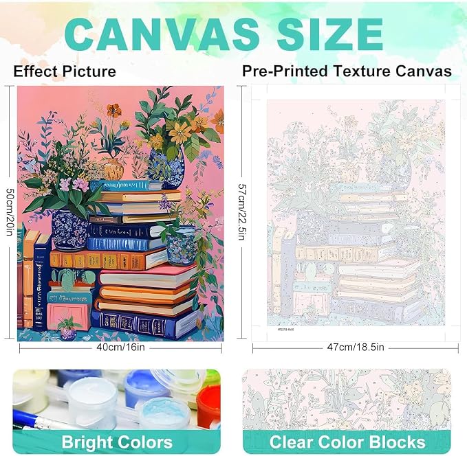 cviokrdu Book Paint by Numbers Kit for Adults - Books Adult Paint by Number Kits on Canvas, DIY Oil Painting for Gift Home Wall Decor (16x20inch)