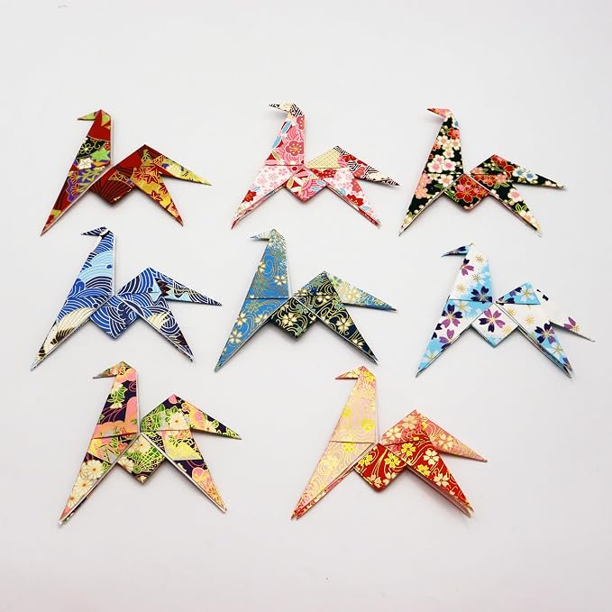 Colorful Origami Horses Set - 16 Pcs 8 - Color Mixed, Handmade with Hard Yuzen Paper, 4.72×3.94 Inches, Ideal for Desk Decor & Gifts