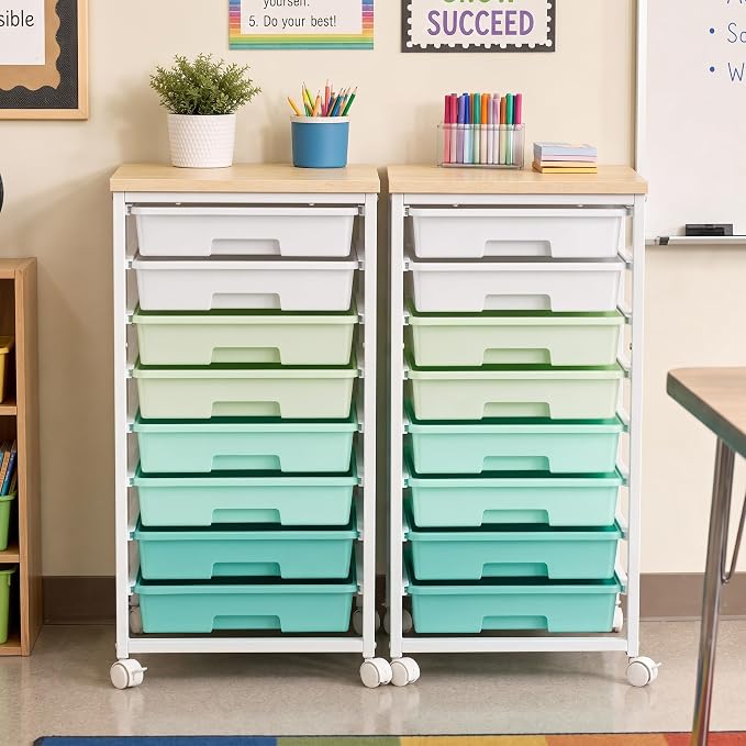 Pipishell Rolling Cart with 8 Drawers, Craft Storage Cart, Green Gradient