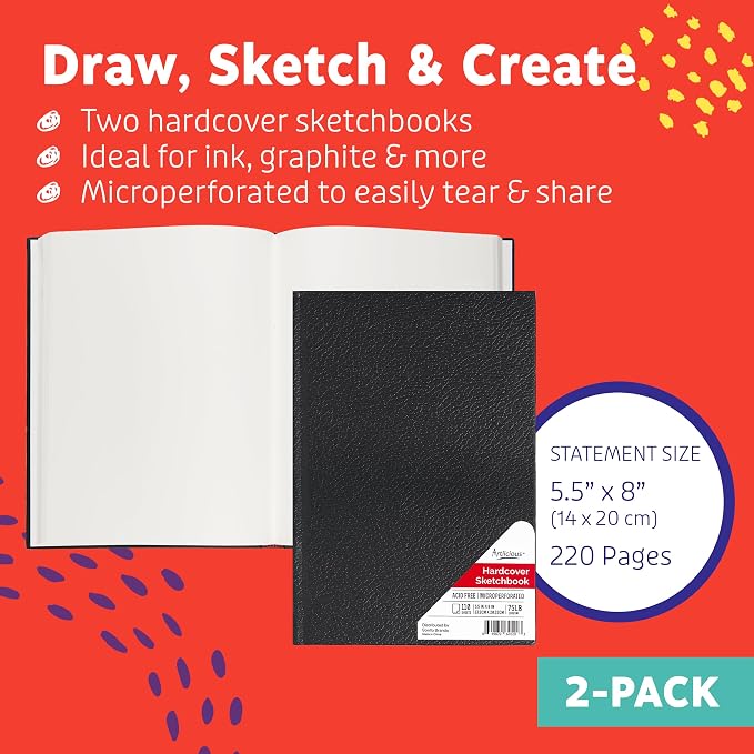 Artlicious Hardcover Sketchbook 5.5x8 Spiral Bound - Thick Paper | 110 Pages, Spiral Bound, Mixed Media, Art Class, Drawing Journal, 120 GSM Acid-Free Paper