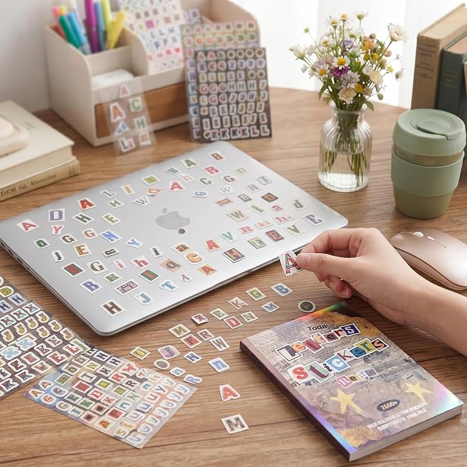 2600+ Pcs Retro Alphabet Sticker Book, Vintage Letter Decorative Stickers for Junk Journal Scrapbooking Planner Card Making, Ideal DIY Craft Gift for Women Teens Girls
