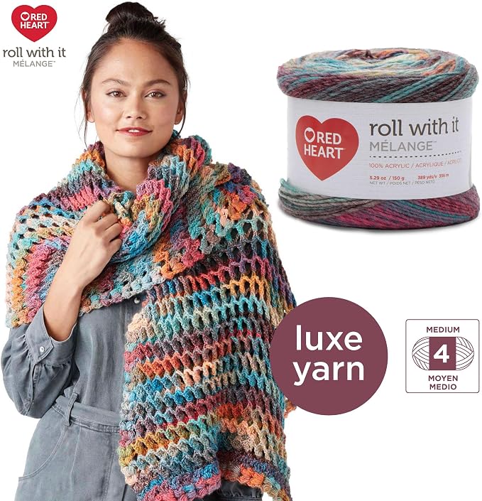 Red Heart Roll with It Melange Yarn for Crocheting, Hollywood, 3-Pack