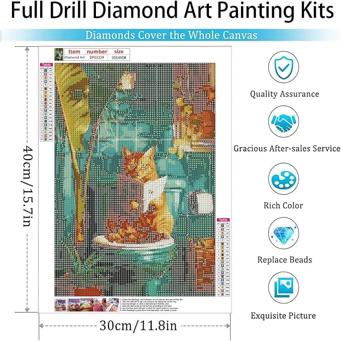 Diamond Art Kits for Adults,Orange cat Diamond Painting Kits 12 x 16in
