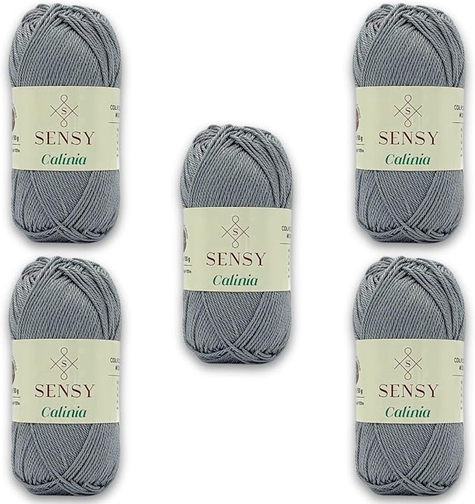 S Sensy Calinia-Mercerized Giza Cotton Amigurumi Yarn 5 Pack Gray 131 Yards
