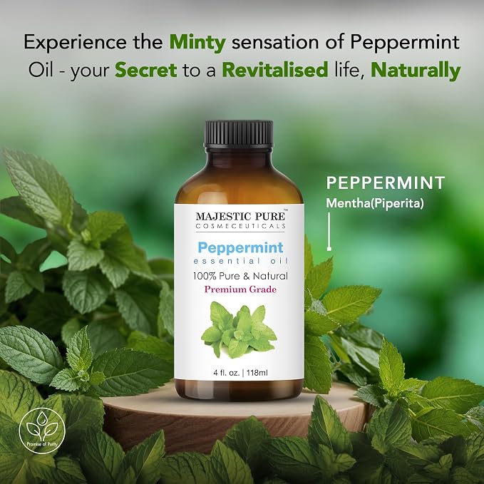 Majestic Pure Peppermint Essential Oil for Diffuser - 4 Fl Oz (Pack of 2) | 100% Pure and Natural Peppermint Oil for Home Fragrance, Massage, Soap and Candle Making, Aromatherapy, Air Freshner