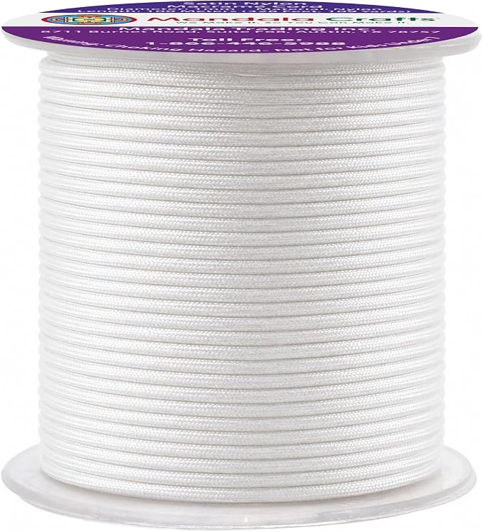 Mandala Crafts 1mm White Rattail Nylon Satin Cord for Jewelry Making