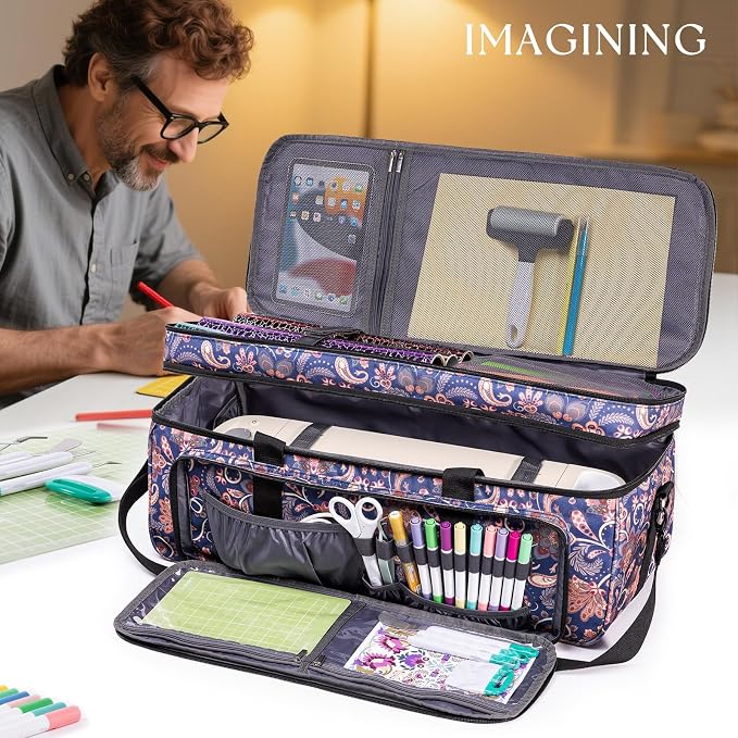 Double Layer Carrying Case with Cutting Mat Pocket & Accessories Storage