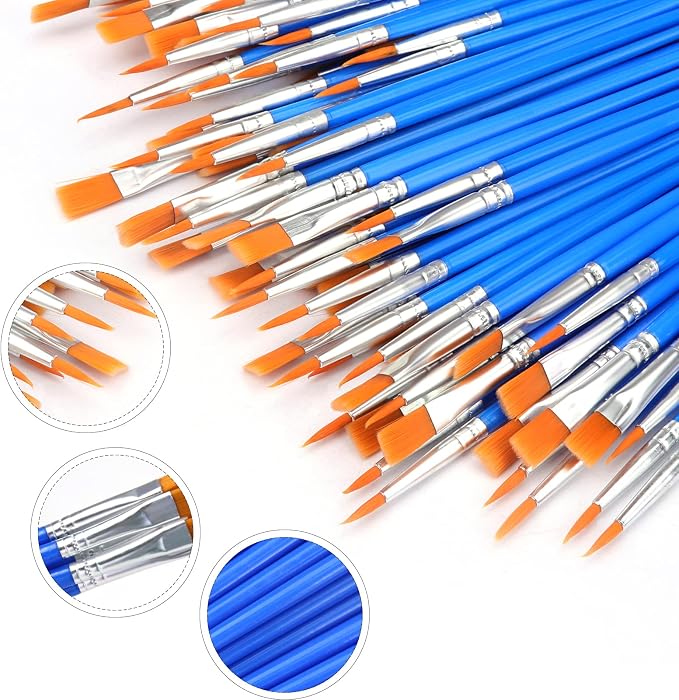 AROIC Paint Brushes Set,110 Pcs Flat & Fine Nylon Acrylic Brushes Bulk | Miniature Detailing & Rock Painting Oil Watercolor Canvas Artist Professional Painting Kits Small Paint Brush for Classroom
