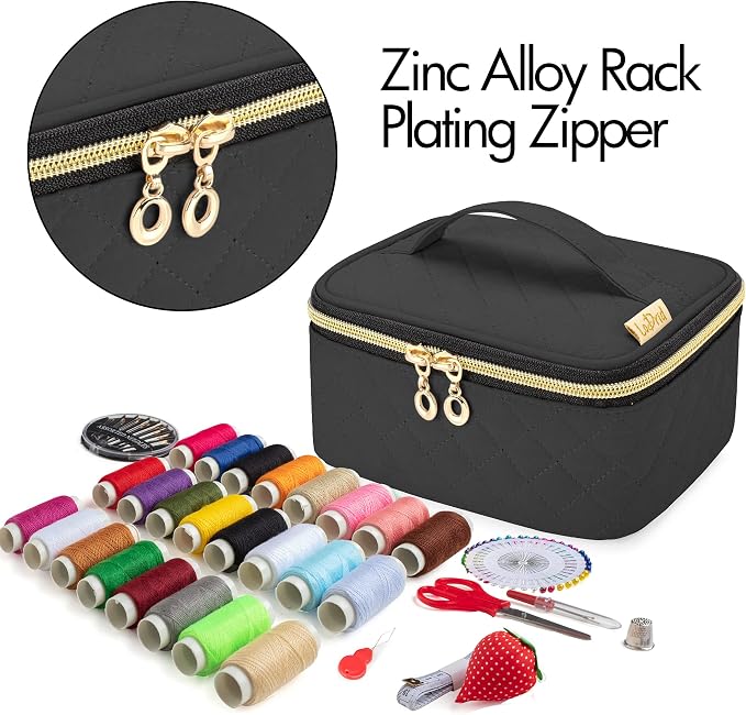 LoDrid Sewing Kit with 24 Color Threads and Sewing Accessories, Black