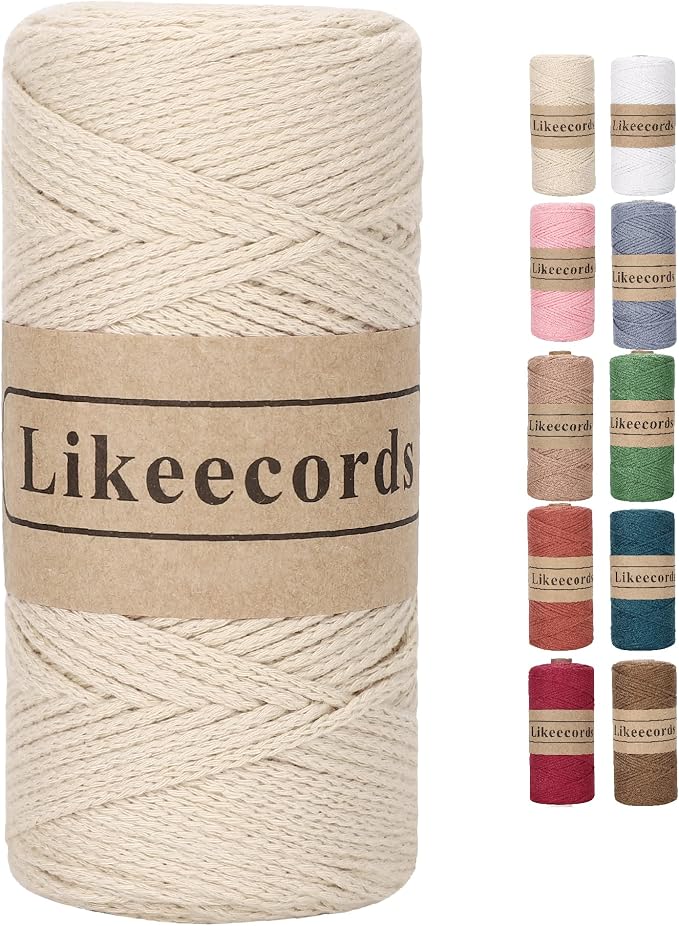 Likeecords 100% Cotton Crochet Bag Cord 2mm 170m Macrame Cord 2mm Crochet Thread Macrame Rope Gift for Knitter (Apricot)
