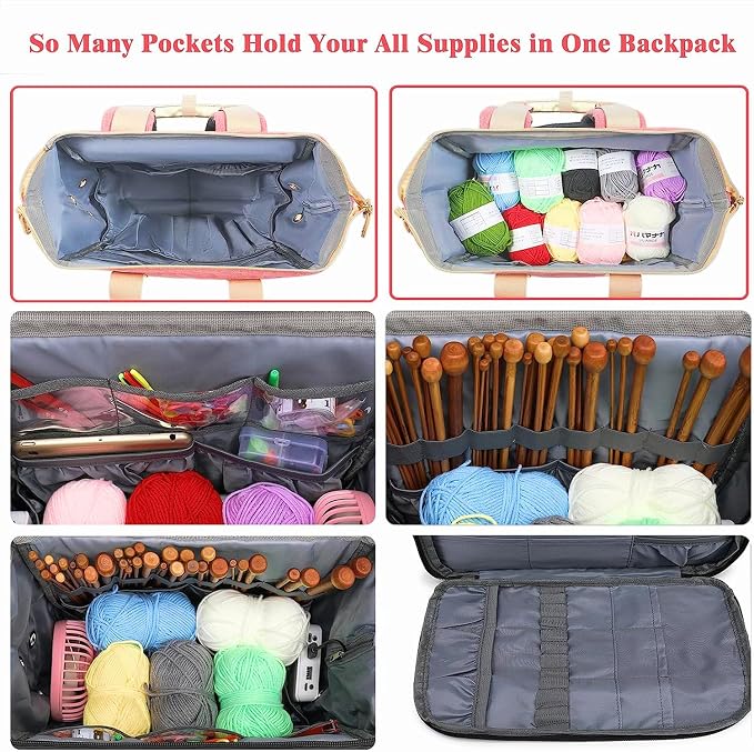LTINVECK Crochet Backpack,Knitting Bag Backpack Yarn Storage Organizer Travel Bag,Yarn Storage Tote Bag for Knitting Needles,Crochet Hooks Accessories