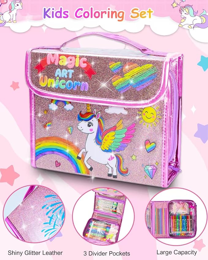 98X Washable Scented Markers Set with Unicorn Pencil Case for Kids Coloring