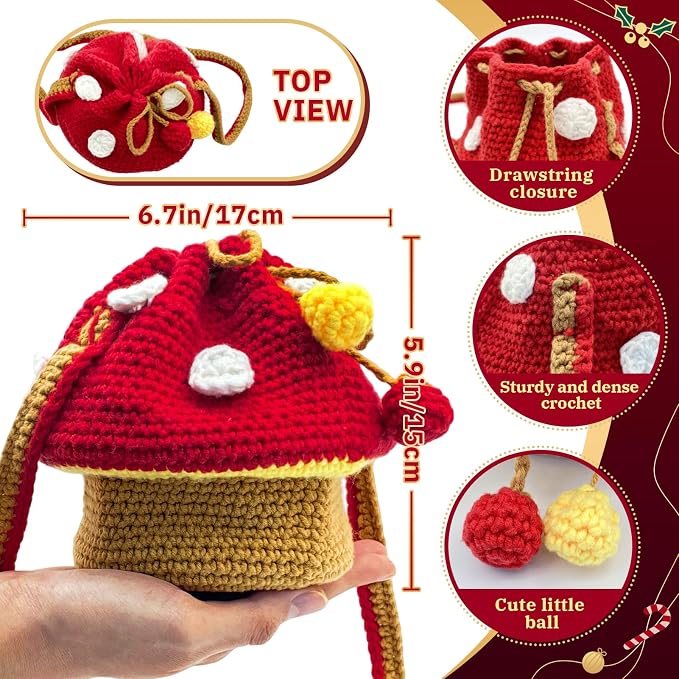 SGIBYN Crochet Kit for Beginners with Video - Mushroom Crossbody Purse Bag