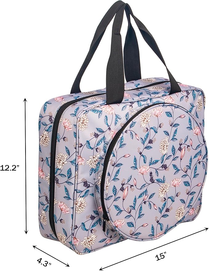Portable Square Cross Stitch Starter Kits Bag Embroidery Project Bag Embroidery Tool Storage Tote Bag with Multifunctional Pockets, Bag Only (Flower Pattern)