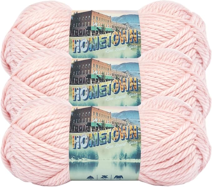 Lion Brand Yarn, Hometown Yarn, Providence Pink, Light Pink, 3 Pack | Super Bulky Acrylic Fiber for Warm Crochet Blankets, Knit Winter Hats, Chunky Cardigans, Soft Scarves, Weaving