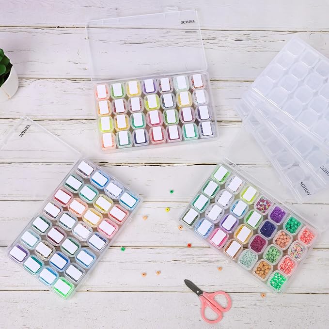 Diamond Painting Storage Boxes 6 Pack 28 Grid 168 Slots Bead Organizer | Clear Plastic, Divided Compartments, for Diamond Art Beads Jewelry and Craft Supplies, Portable Project Storage