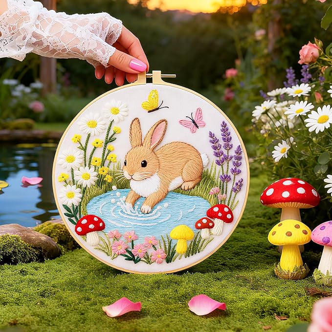 BEUNITONE 4 Set Embroidery Kit for Beginners, Fairy Tale Pattern Cross Stitch Kits, Needlepoint Kits for Adults with Instructions and Full Kit, Funny Hand Embroidery Patterns for Cloth and Home Decor