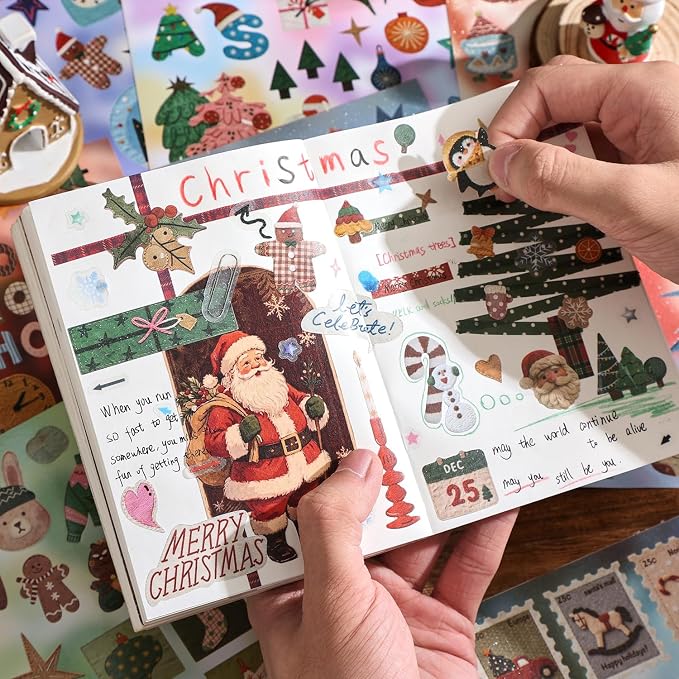 30 Sheets 670+ Paper Christmas Stickers Book for Planners, Calendars