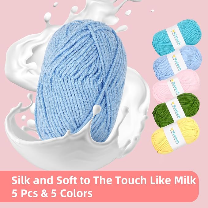 Katech Crochet Hooks Set with Yarn-Crochet Kit for Beginners-Ideal Gift | Crocheting Hooks Kits-Includes 382 Yards Yarn Balls, Hooks, Accessories, Tutorials, Everything You Needed