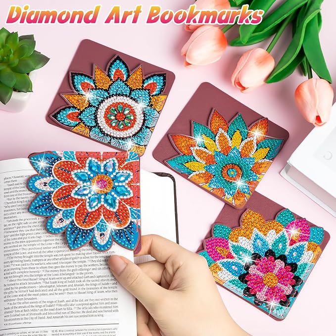 WIVICO 4Pcs Diamond Painting Bookmarks, Diamond Pearl Art Kits for Adults | DIY Diamond Dots Paint By Numbers Kit,Gifts for Book Lovers(Mandala B)