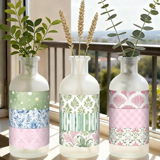 12 Rolls Floral Washi Tape Set,Pink,Blue and Green,Garden | Watercolor Flowers Design for Scrapbook Journal DIY Craft School Supplies, 15 mm Vintage Decorative Masking Washi Tapes