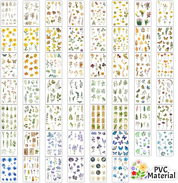 Arme Scrapbook Flower Stickers Floral Stickers(1466+PCS, 110 Sheets)
